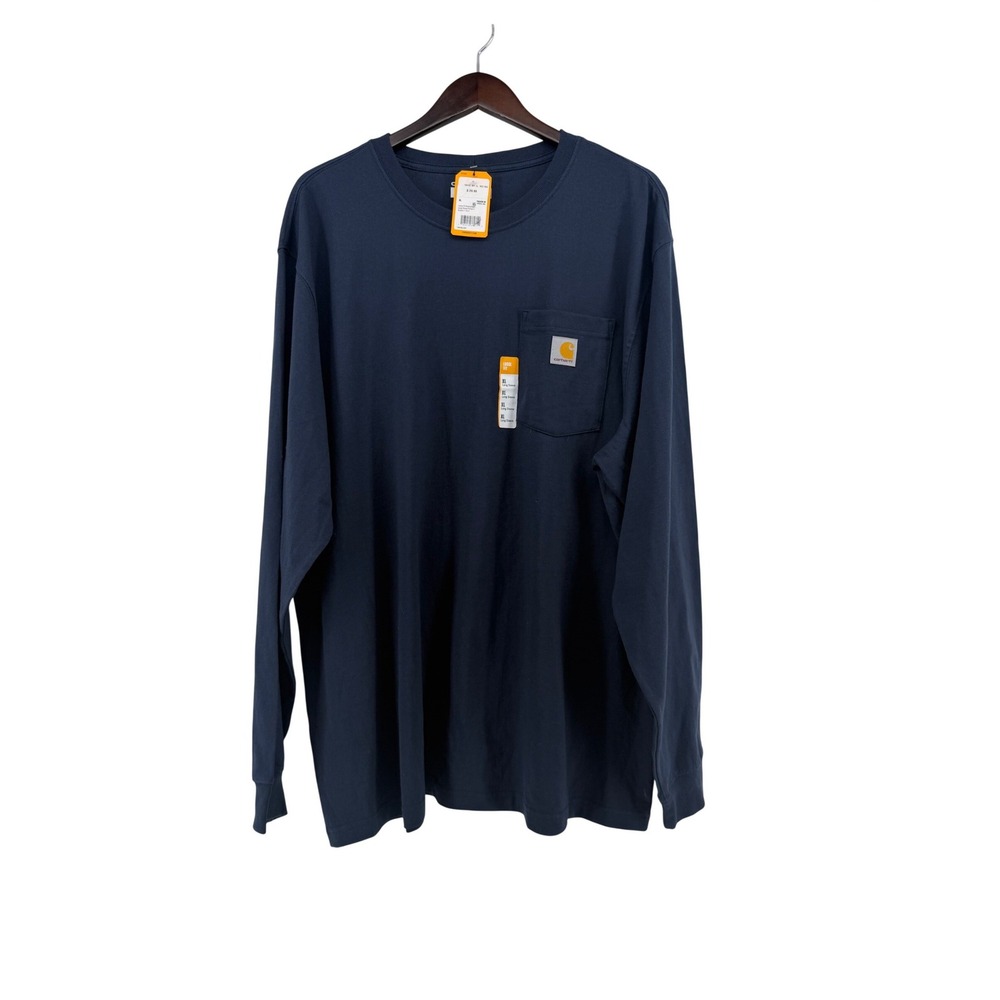 Carhartt Mens XL Navy Loose Fit Heavyweight Long Sleeve Pocket Graphic T-Shirt
